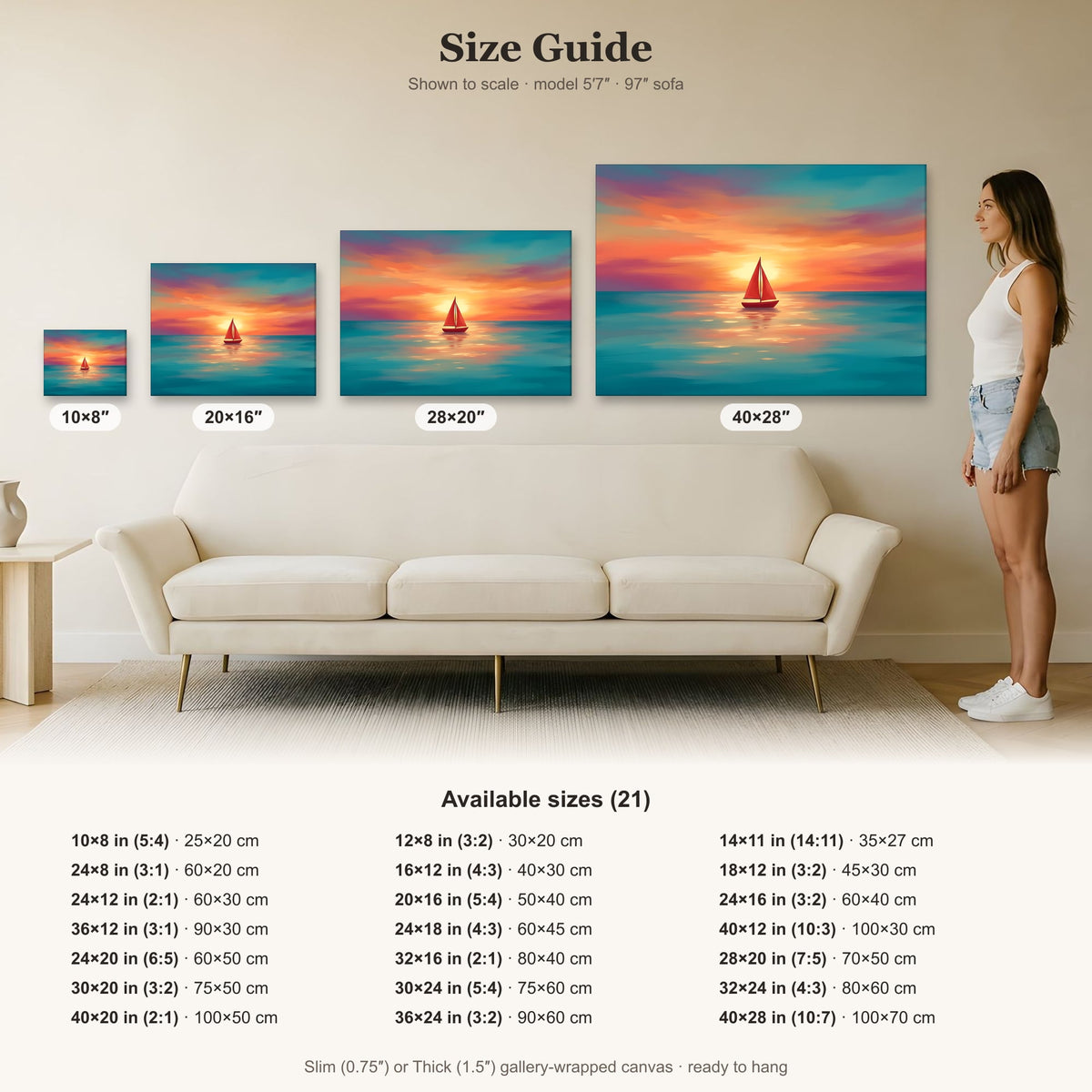 Small Red Sailboat Art Print | Tranquil Teal Sunset Canvas Wall Art | Serene Home Decor, Nautical Theme, Coastal Vibes