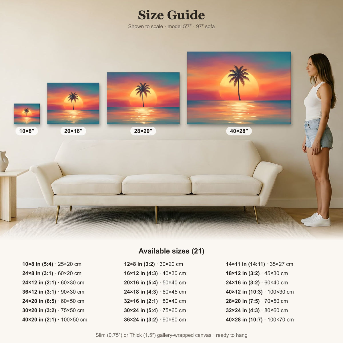 Lone Palm Tree Sunset Canvas Art | Tranquil Ocean View | Tropical Wall Art, Nature Decor, Beach Home Decor, Sunset Artwork