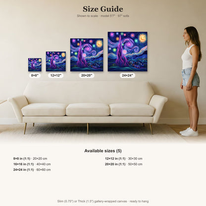 Swirling Starry Night Sky Over Sleepy Village Canvas Art | Dreamy Decor For Home | Starry Night, Village, Wall Art, Poster